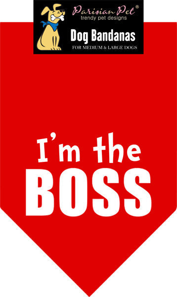 Parisian Pet 'I'm The Boss' Bandana for Dogs & Cats - Trendy, Comfortable, Funny Red Pet Bandana, Fashionable Dog & Cat Accessory