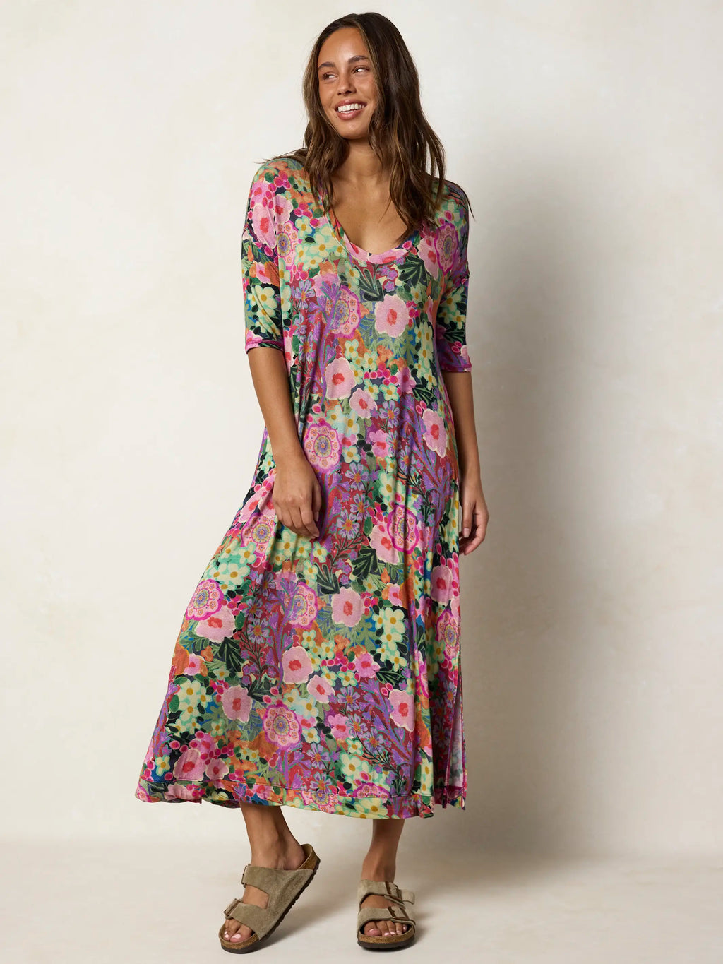All Day "ButterSoft" Tee Dress - Pink Painted Garden
