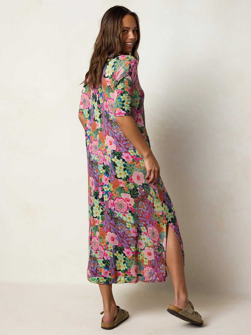 All Day "ButterSoft" Tee Dress - Pink Painted Garden