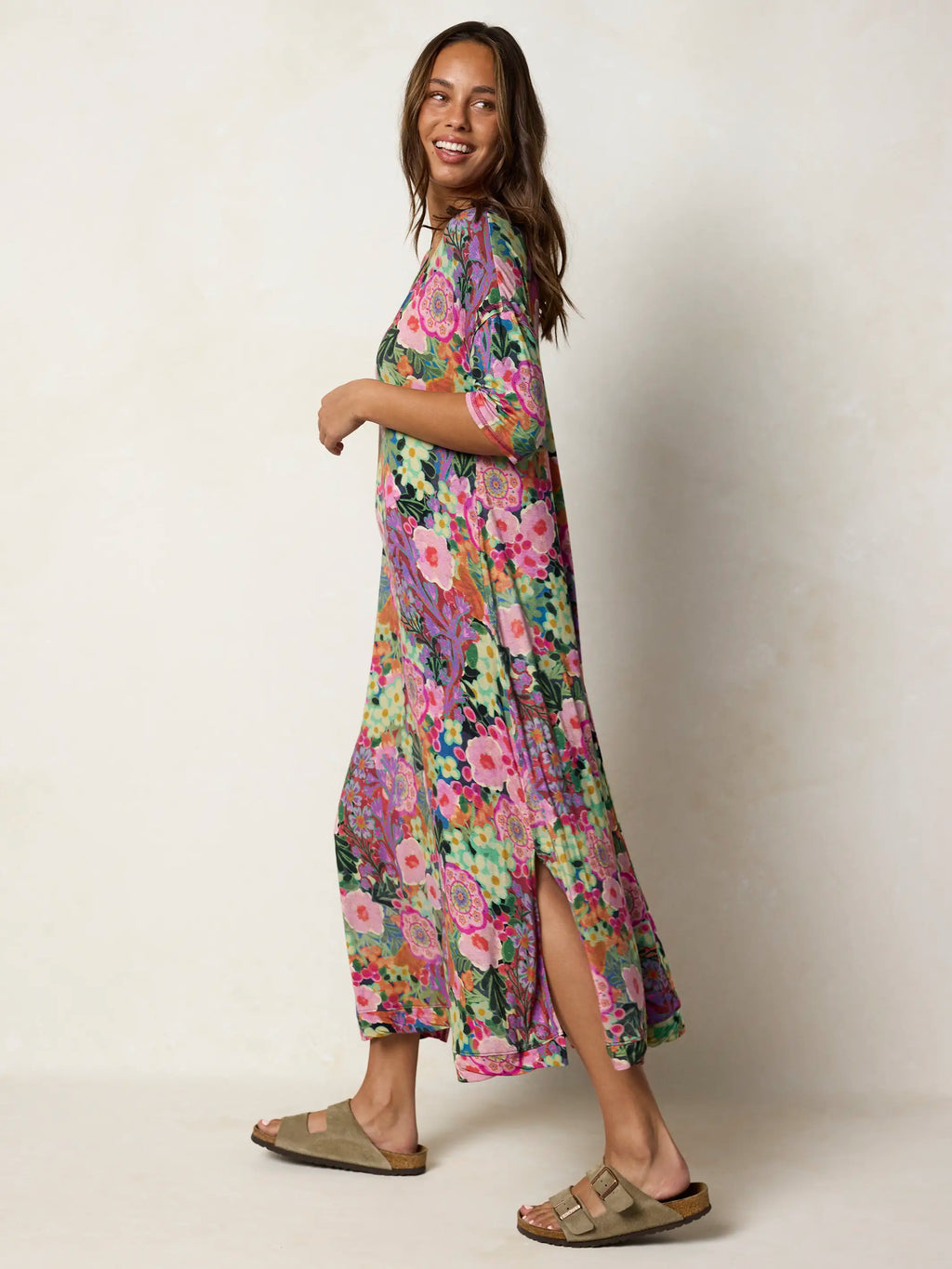 All Day "ButterSoft" Tee Dress - Pink Painted Garden
