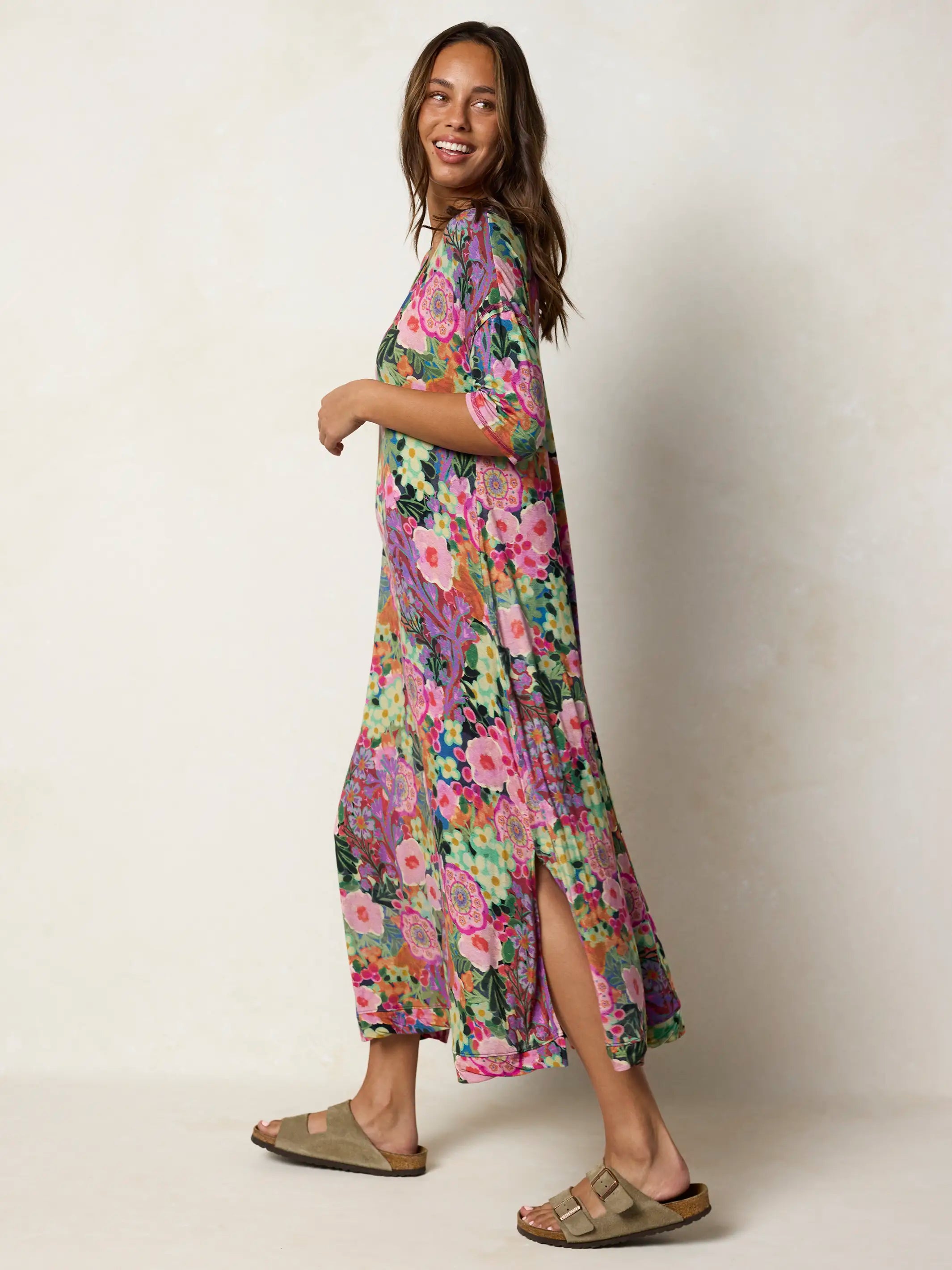 All Day "ButterSoft" Tee Dress - Pink Painted Garden
